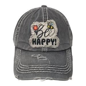 Bee Happy! Strapback Baseball Cap Gray One Size Adjustable Kb Ethos Vintage